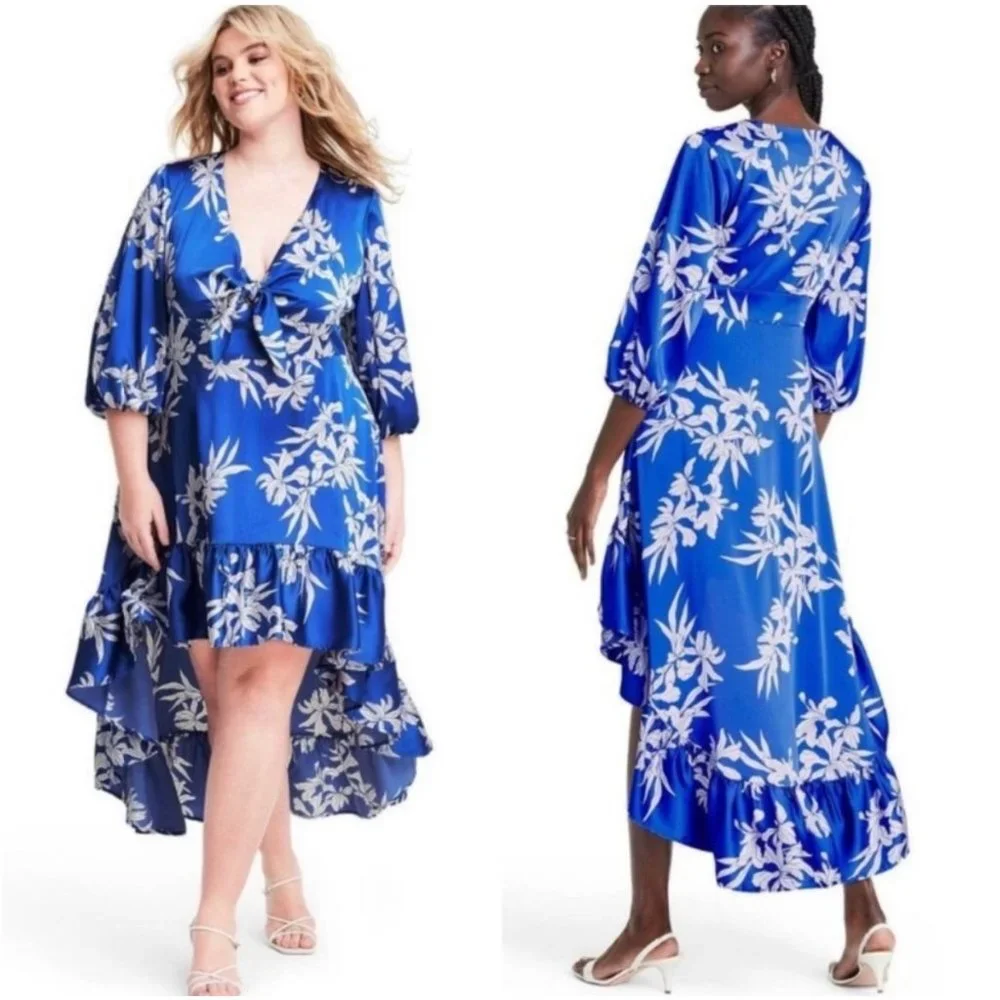 NWT ALEXIS for Target Blue Floral Tie-Front High-Low Dress Medium - Picture 14 of 16